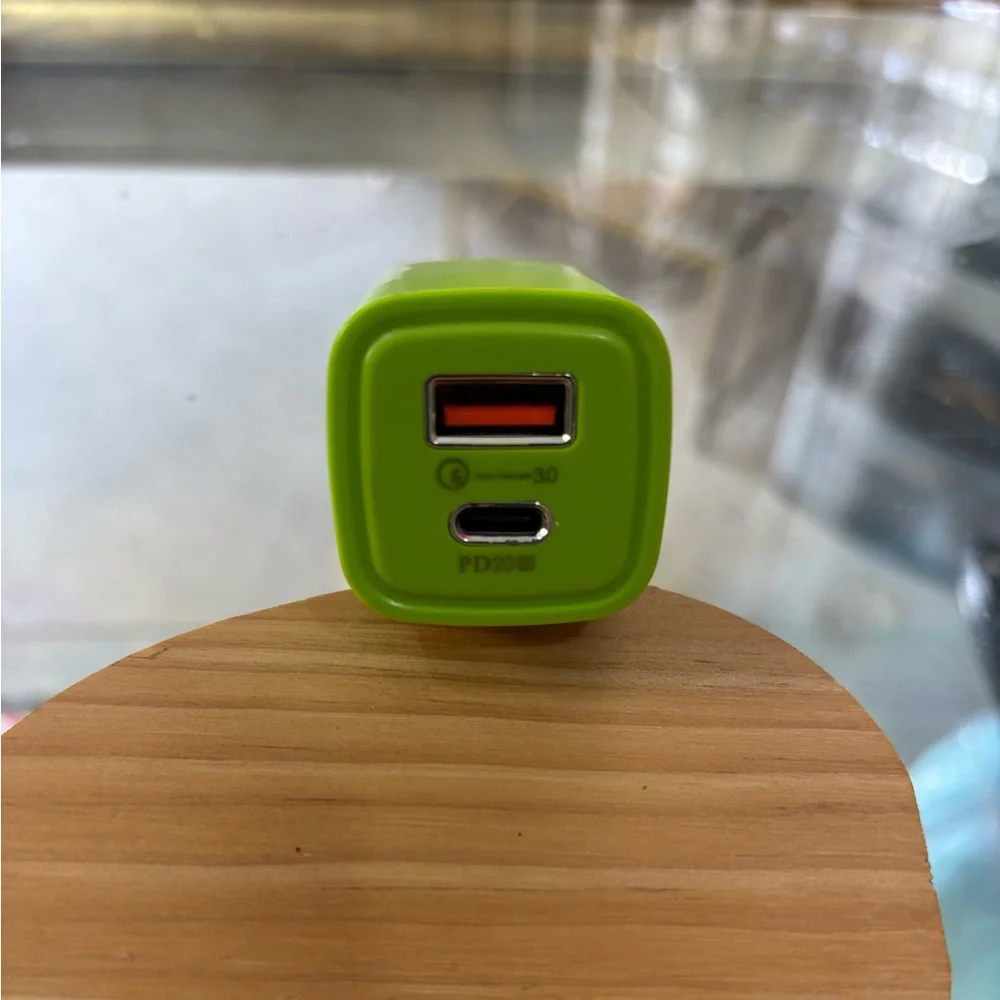 Green USB Wall Charger with USB-A and USB-C Ports